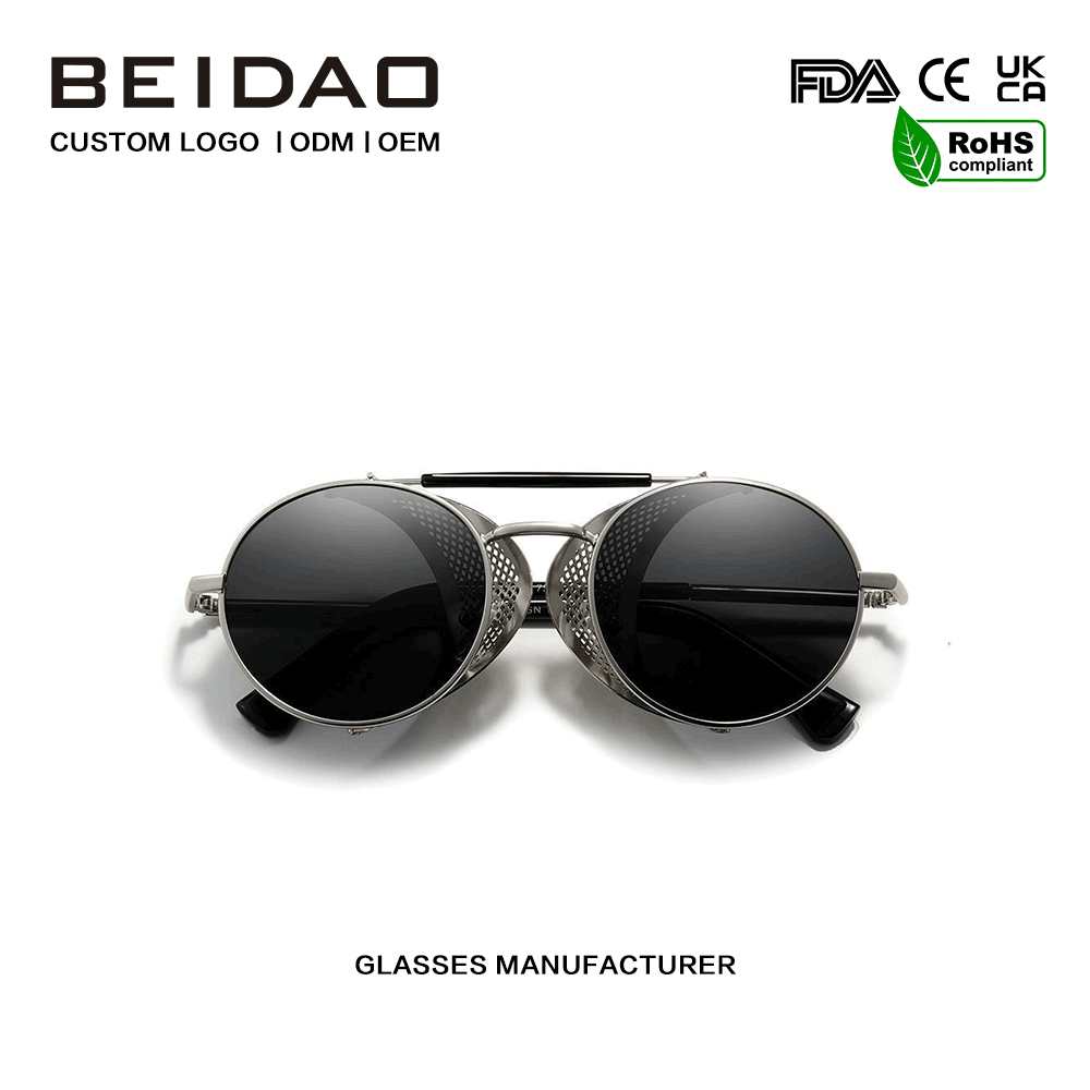 디자이너 UV400 보호 라운드 합금 프레임 국경 안경